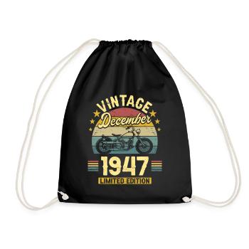 Vintage December 1947 75 years anniversary - Drawstring Bag - black - Front