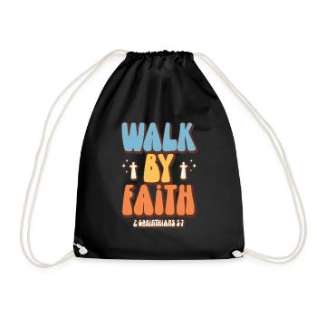 Walk by Faith Christian Verses Jesus Cross - Drawstring Bag - black - Front