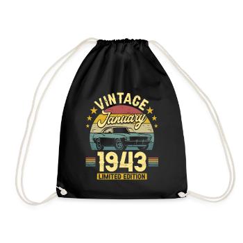 Vintage January 1943 80 years anniversary - Drawstring Bag - black - Front