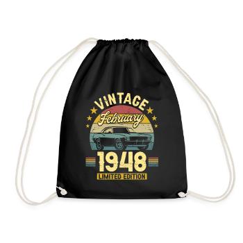 Vintage February 1948 75 years anniversary - Drawstring Bag - black - Front