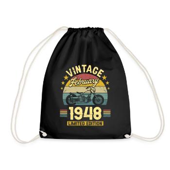 Vintage February 1948 75 years anniversary - Drawstring Bag - black - Front