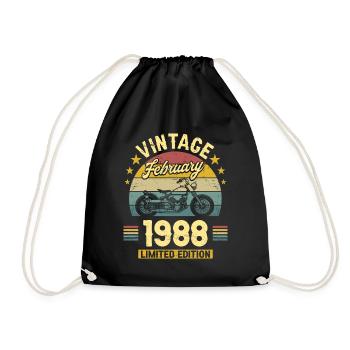 Vintage February 1988 35 years anniversary - Drawstring Bag - black - Front