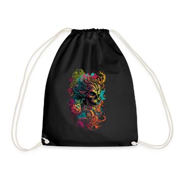 Totenkopf mit Blumen bunt - Turnbeutel - Schwarz - Vorne