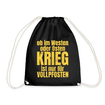 anti Krieg Vollpfosten Frieden Geschenk - Turnbeutel - Schwarz - Vorne