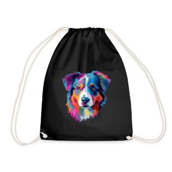 Australian Shepherd Hund Bunt - Turnbeutel - Schwarz - Vorne