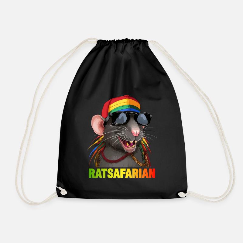 Cool Rasta Rat Colorful - Drawstring Bag - black