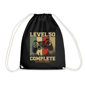 Level 50 Freigeschaltet 50 Geburtstag Geschenk - Turnbeutel - Schwarz - Vorne