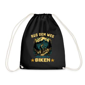 Aus dem Weg - ich muss Biken Fahrrad fahren Spruch - Turnbeutel - Schwarz - Vorne