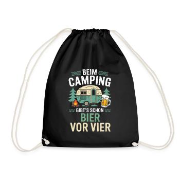 Beim Camping Bier Vor Vier Unterhopft Bierchen - Turnbeutel - Schwarz - Vorne