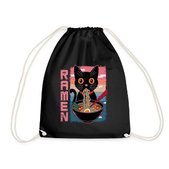 Hungrige Katze Ramen Fan Suppe Nudeln Manga Anime - Turnbeutel - Schwarz - Vorne