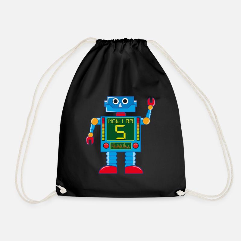 Roboter 5 Jahre 5. Geburtstag - Turnbeutel - Schwarz
