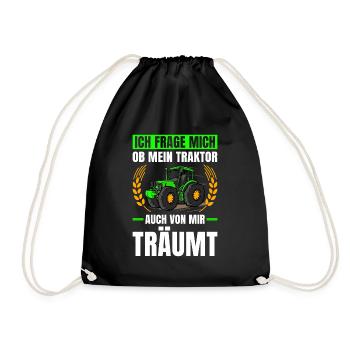 Ob Mein Traktor Auch Von Mir Träumt Traktor - Turnbeutel - Schwarz - Vorne