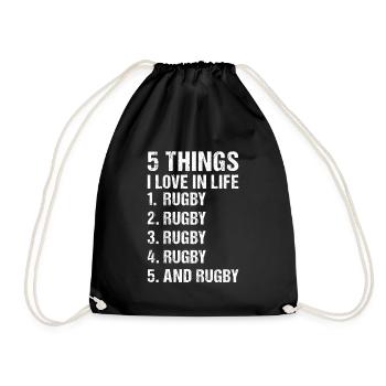 Sport 5 Things I Love In Life Rugby - Drawstring Bag - black - Front