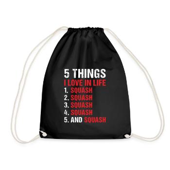 Sport 5 Things I Love In Life Squash - Drawstring Bag - black - Front