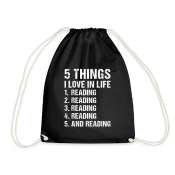 Reader 5 Things I Love In Life Reading - Drawstring Bag - black - Front