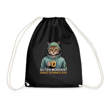 Guten Morgen Ganz Dünnes Eis Lustiges Katze - Turnbeutel - Schwarz - Vorne