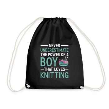 Knitter Never Underestimate The Power Of A Boy - Drawstring Bag - black - Front