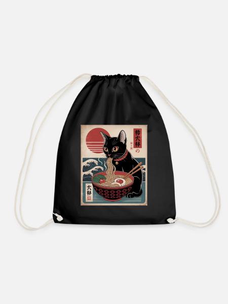 Kawaii Katze Ramen Nudeln Anime Katze - Turnbeutel - Schwarz
