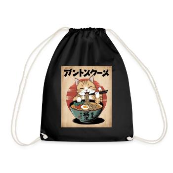 Kawaii Katze Ramen Nudeln Anime Katze - Turnbeutel - Schwarz - Vorne