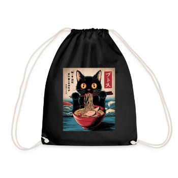 Kawaii Katze Ramen Nudeln Anime Katze - Turnbeutel - Schwarz - Vorne