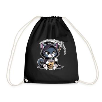 Sensenmann Katze Anime Katze Bubble Tea - Turnbeutel - Schwarz - Vorne