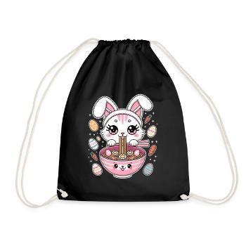 Easter Kawaii Anime Cat Ramen - Drawstring Bag - black - Front