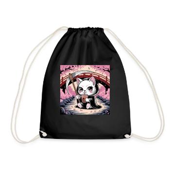Sensenmann Anime Katze Kirschblüte - Turnbeutel - Schwarz - Vorne