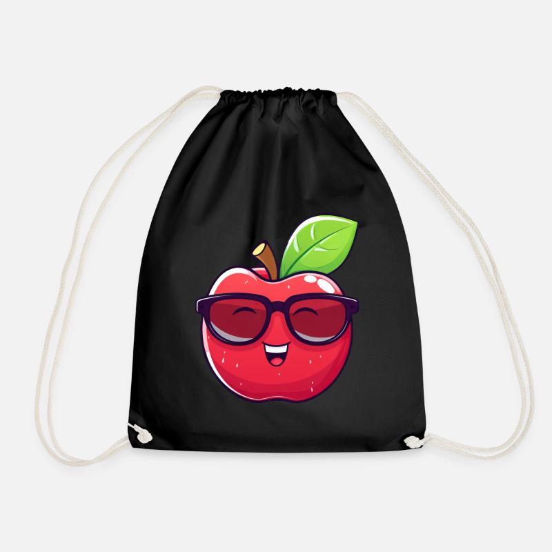 Cooler Kawaii Apfel mit Sonnenbrille Nerdiges - Turnbeutel - Schwarz
