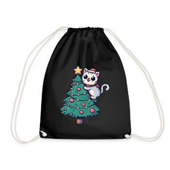 Chat de Noël - mignon sur le sapin de Noël dans la bande dessinée - Sac de sport léger - noir - Devant