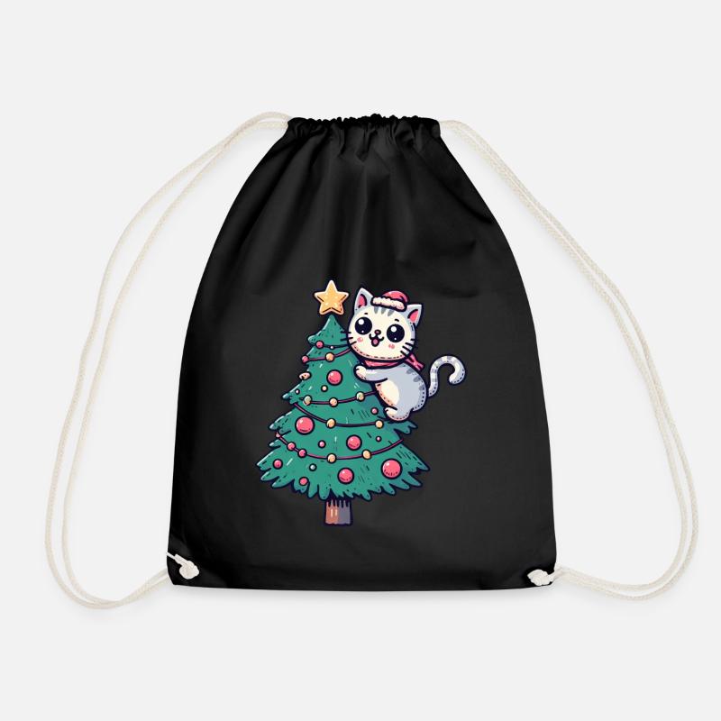 Weihnachts-Katze - Süß auf dem Tannenbaum im Comic - Turnbeutel - Schwarz
