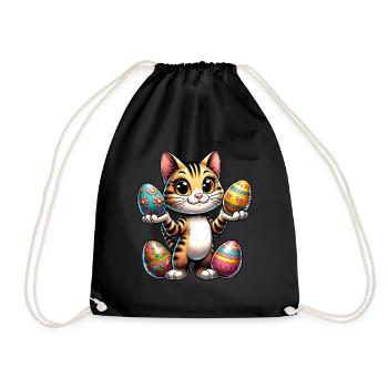Easter Cat with Colorful Eggs - Drawstring Bag - black - Front