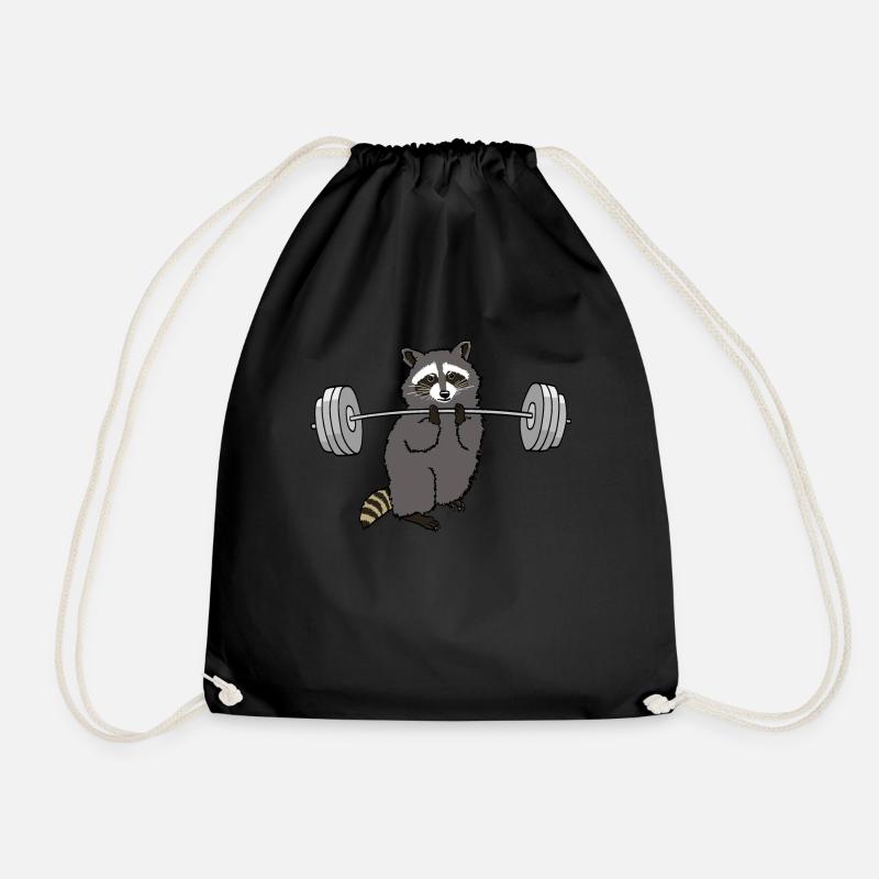 Workout raccoon - cool gift for the gym - Drawstring Bag - black