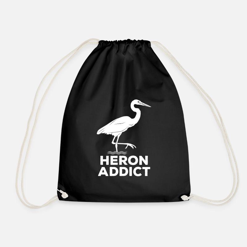 Heron Addict - Bird Watching - Drawstring Bag - black