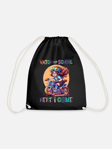 Watch out school - here I come / Steampunk girl - Drawstring Bag - black