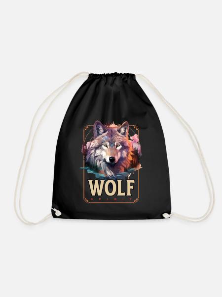Wolf Wolfskopf Natur Wildnis Abenteuer Wald Kunst - Turnbeutel - Schwarz