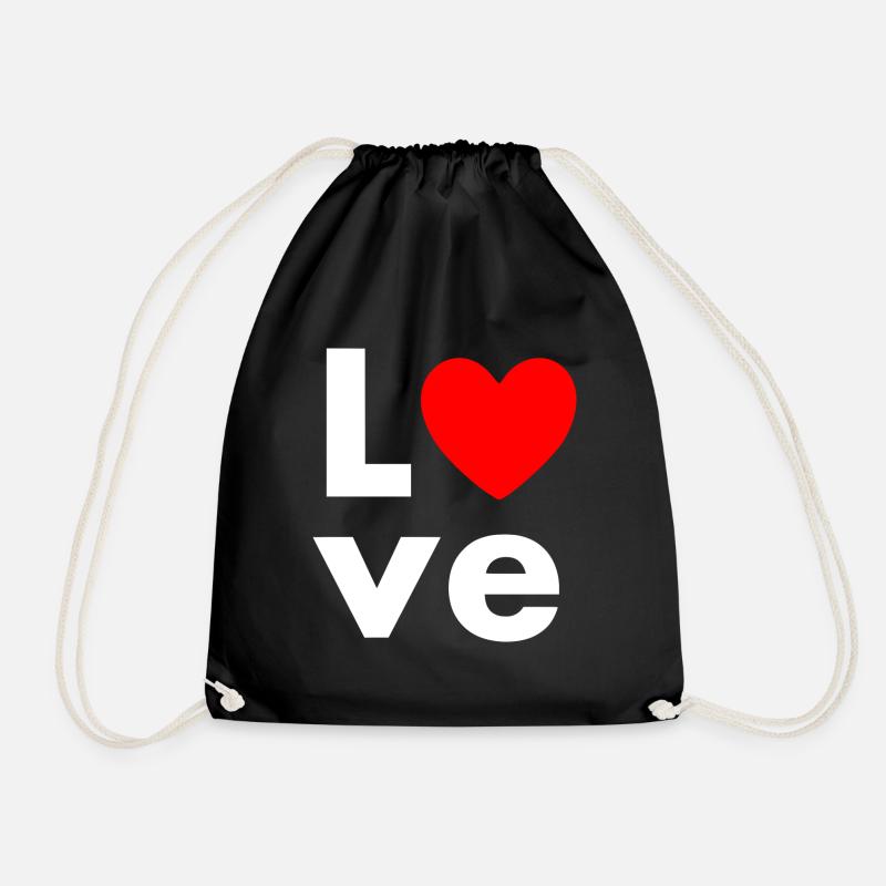 Love mit Herz rot - Turnbeutel - Schwarz