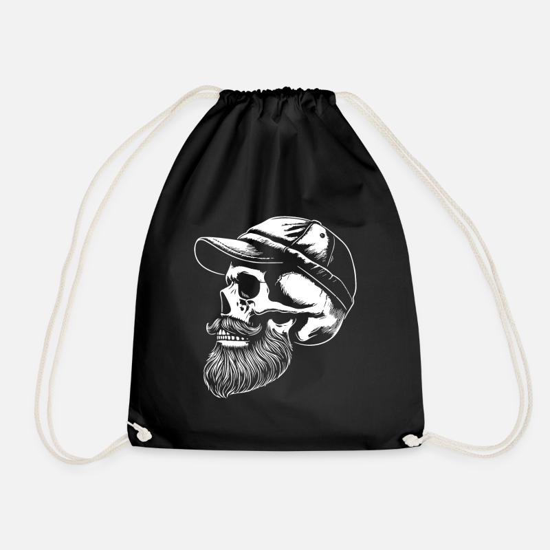 bearded skull with cap for hipsters - Drawstring Bag - black