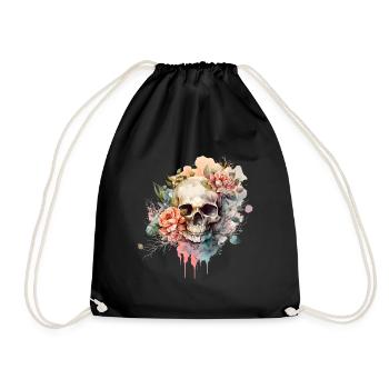 Crâne avec des fleurs - Skull Dia De Los Muertos - Sac de sport léger - noir - Devant