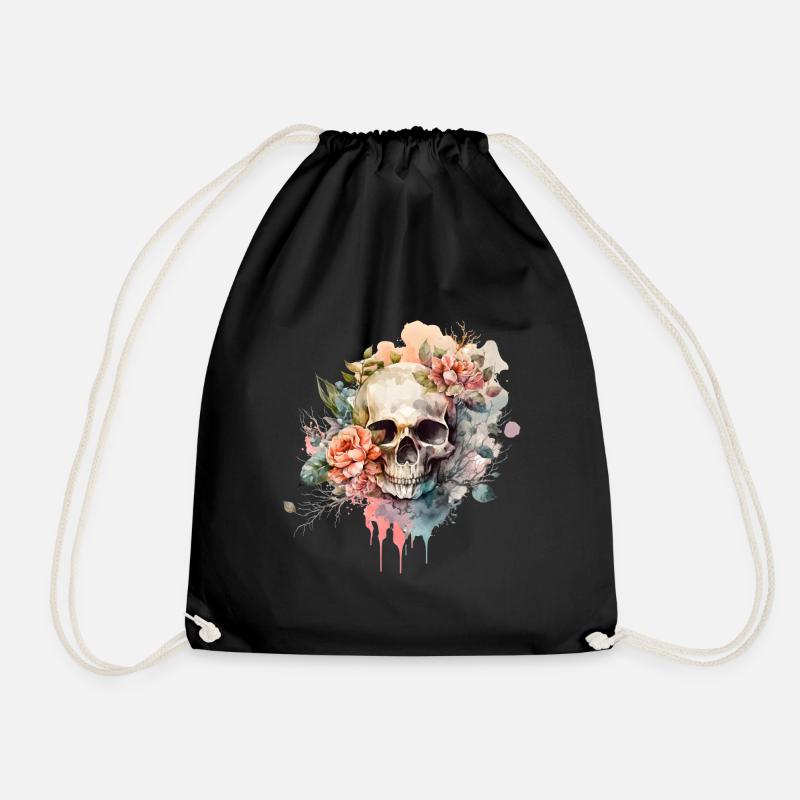 Totenkopf mit Blumen - Skull Dia De Los Muertos - Turnbeutel - Schwarz