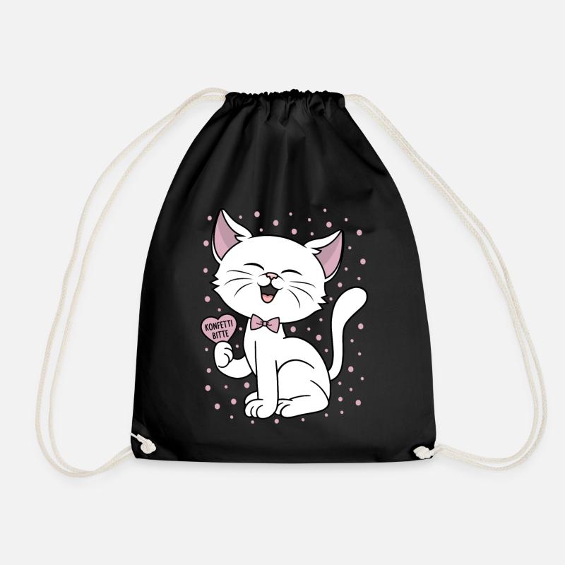 Carneval Kitten Heart Cats Confetti please Cat - Drawstring Bag - black
