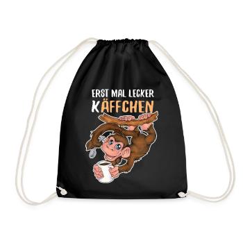 Erst mal lecker Käffchen niedlich Affe mit Kaffee - Turnbeutel - Schwarz - Vorne