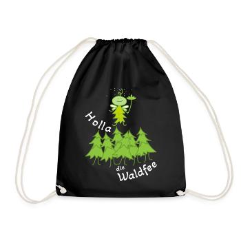 Lustige Fee im Wald Waldfee - Turnbeutel - Schwarz - Vorne
