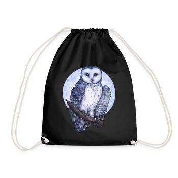 Eule Schleiereule weiß blau Mond Nacht Geschenk - Turnbeutel - Schwarz - Vorne
