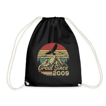 Vintage 2009 Retro 2009 Birthday Gift - Drawstring Bag - black - Front