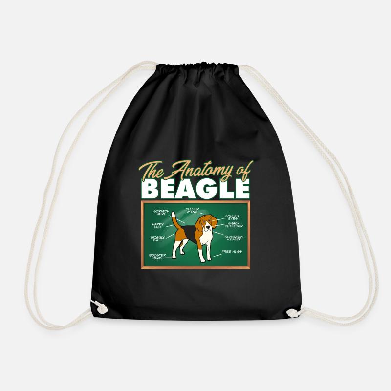 Anatomy Of A Beagle I Funny Beagle - Drawstring Bag - black