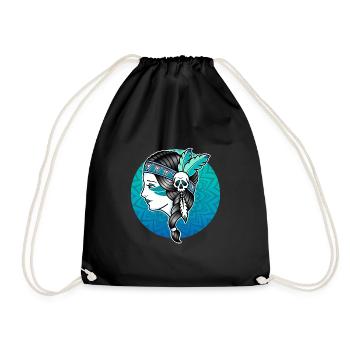 Indian woman's face - old school mandala - Drawstring Bag - black - Front