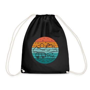 Retro Camper Bus Caravan Vintage Camper Graphic - Drawstring Bag - black - Front