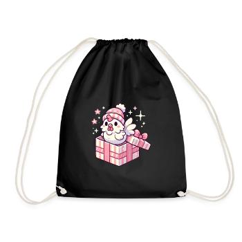 Fröhlicher Hahn in Wintermütze Geschenkbox - Turnbeutel - Schwarz - Vorne