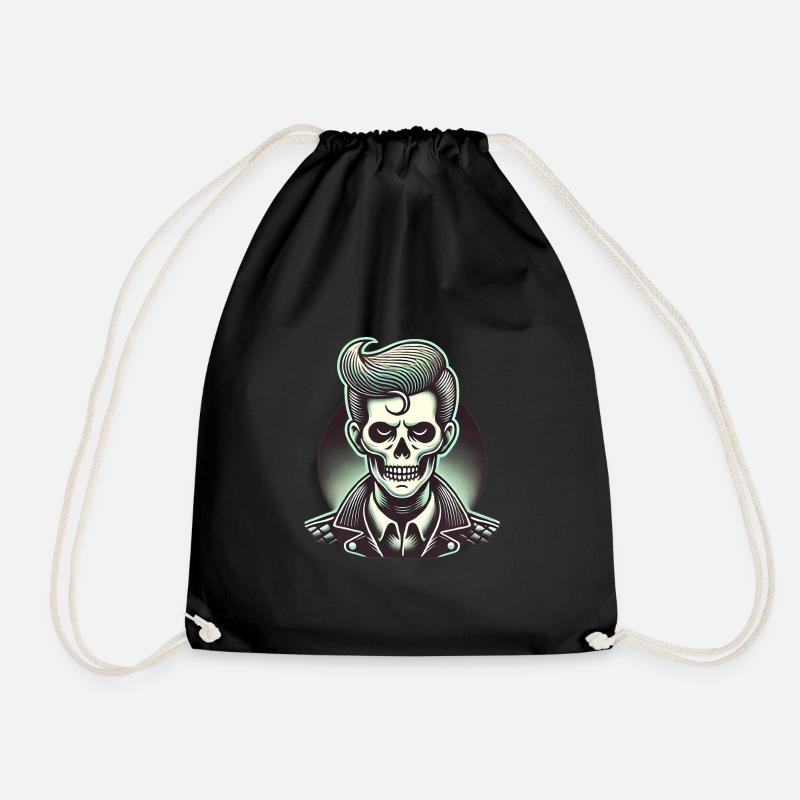 Rockabilly Zombie Schädel Illustration - Turnbeutel - Schwarz