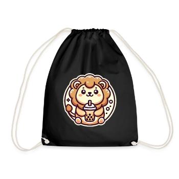 Cute Lion Bubble Tea Lover Badge - Drawstring Bag - black - Front